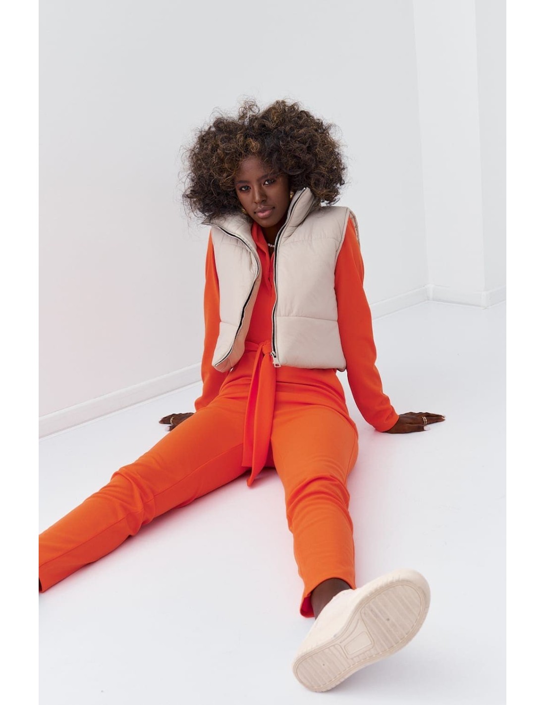 Elegant jumpsuit with long sleeves, orange 25280 - Online store - Boutique